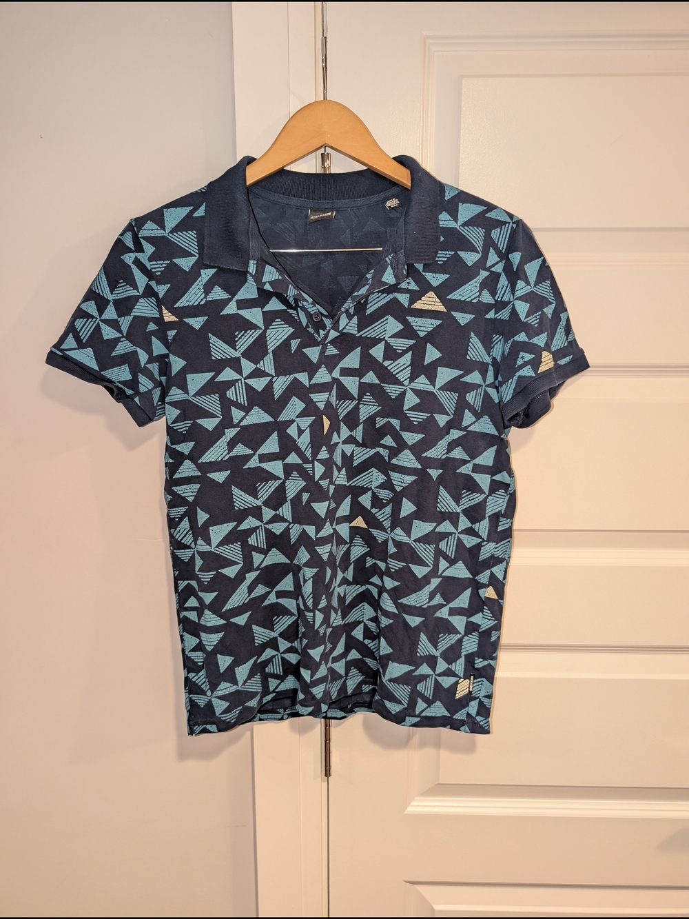ONLY & SONS Navy Polo with Light Blue Geometric Print